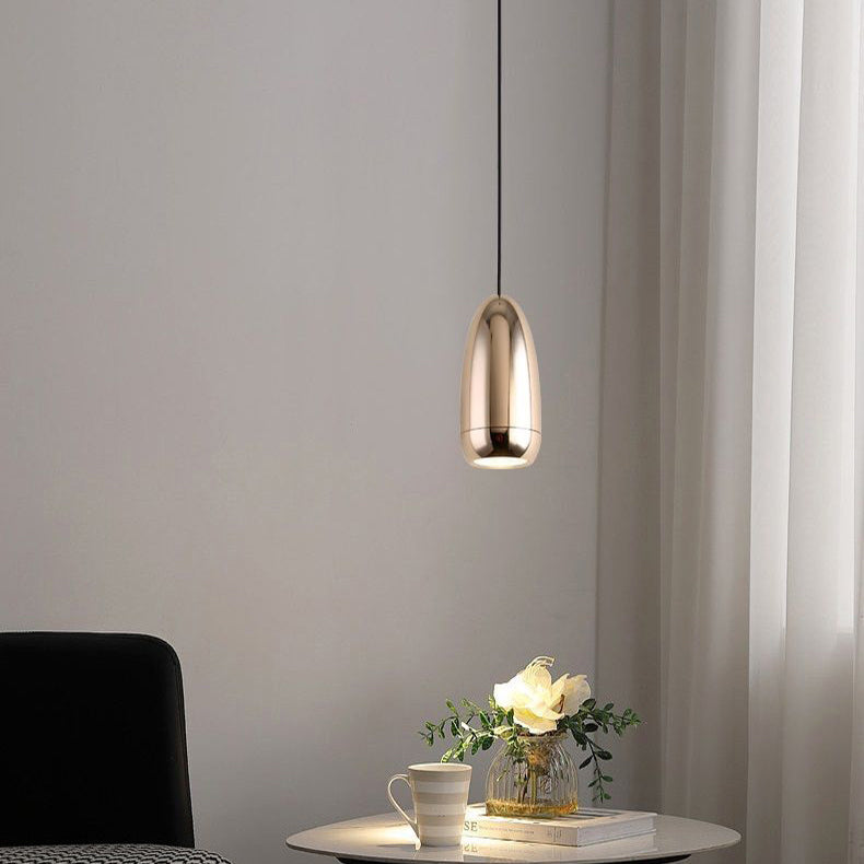 Contemporary Scandinavian Aluminum Liftable Elliptical Bullet LED Pendant Light For Bedside