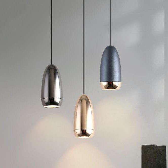 Contemporary Scandinavian Aluminum Liftable Elliptical Bullet LED Pendant Light For Bedside