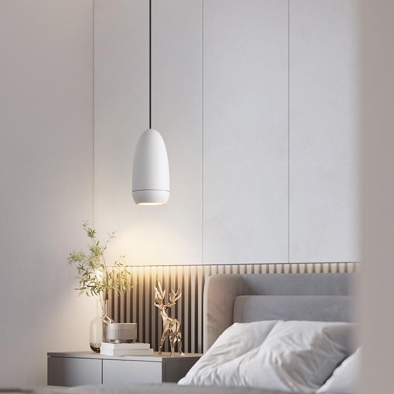 Contemporary Scandinavian Aluminum Liftable Elliptical Bullet LED Pendant Light For Bedside