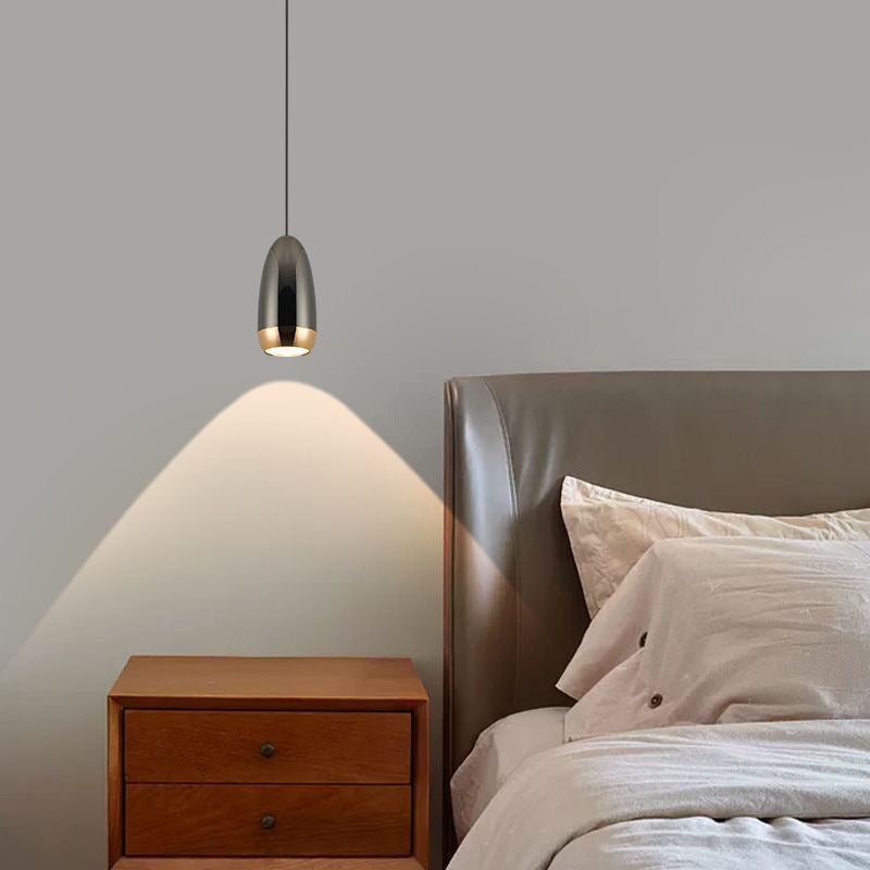 Contemporary Scandinavian Aluminum Liftable Elliptical Bullet LED Pendant Light For Bedside