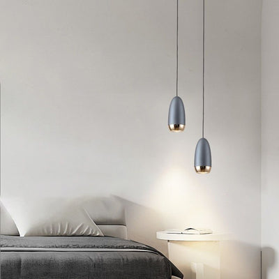 Contemporary Scandinavian Aluminum Liftable Elliptical Bullet LED Pendant Light For Bedside