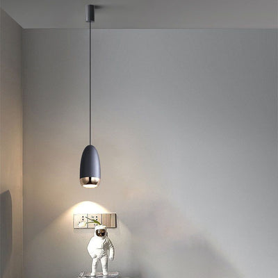 Contemporary Scandinavian Aluminum Liftable Elliptical Bullet LED Pendant Light For Bedside