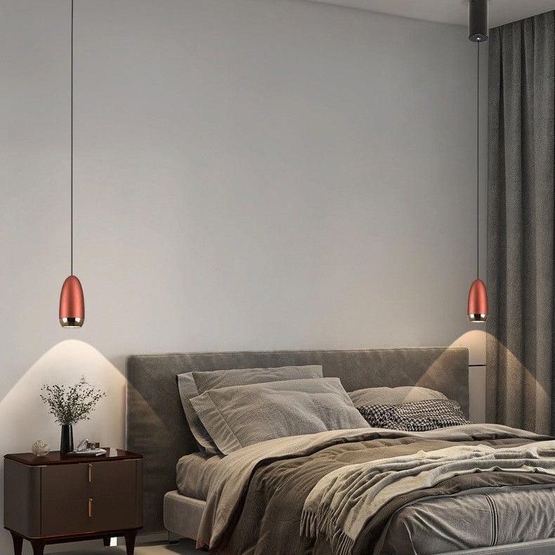 Contemporary Scandinavian Aluminum Liftable Elliptical Bullet LED Pendant Light For Bedside