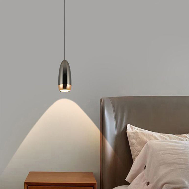 Contemporary Scandinavian Aluminum Liftable Elliptical Bullet LED Pendant Light For Bedside