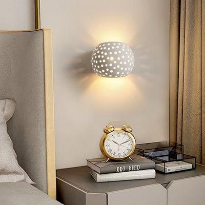 Contemporary Creative Plaster Sphere Hollowed 1-Light Wall Sconce Lamp For Bedside