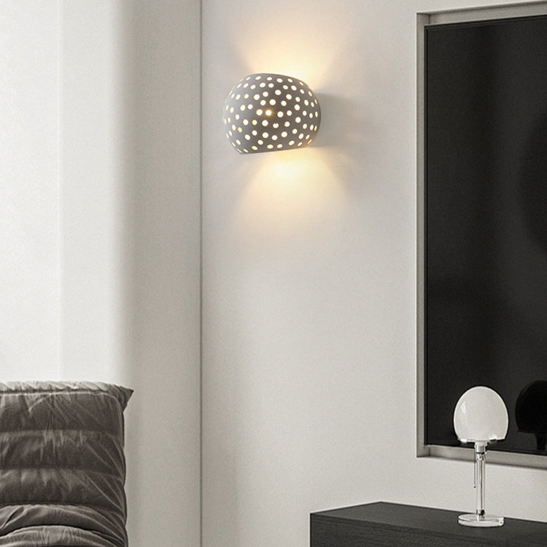 Contemporary Creative Plaster Sphere Hollowed 1-Light Wall Sconce Lamp For Bedside