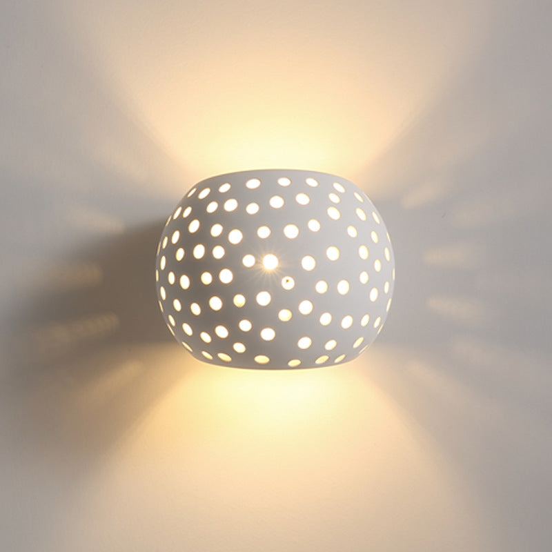 Contemporary Creative Plaster Sphere Hollowed 1-Light Wall Sconce Lamp For Bedside