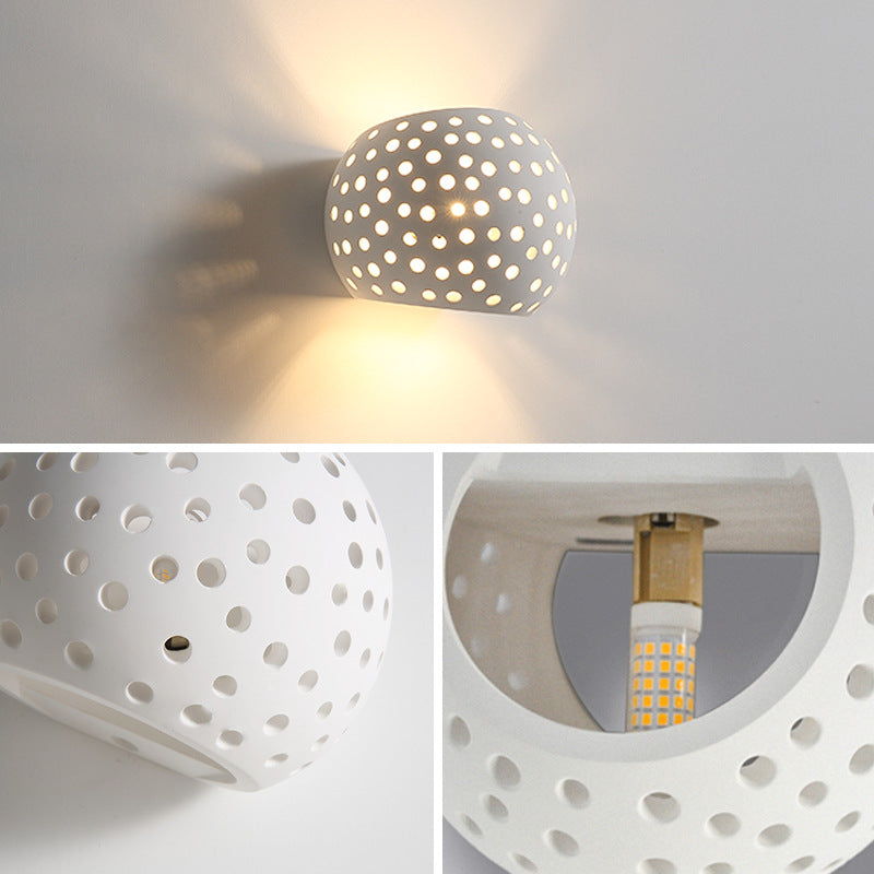 Contemporary Creative Plaster Sphere Hollowed 1-Light Wall Sconce Lamp For Bedside