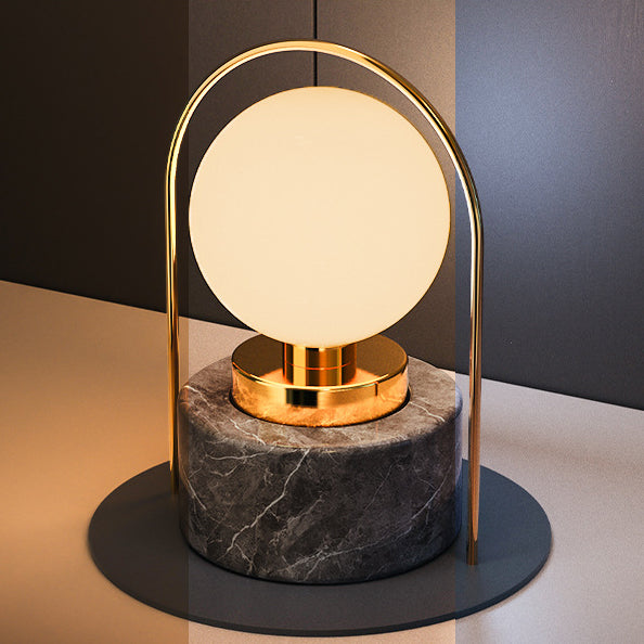 Modern Transitional Marble Glass Metal Ball Oval Handle 1-Light Table Lamp For Study