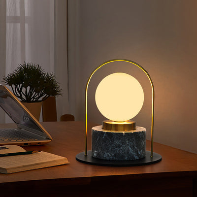 Modern Transitional Marble Glass Metal Ball Oval Handle 1-Light Table Lamp For Study