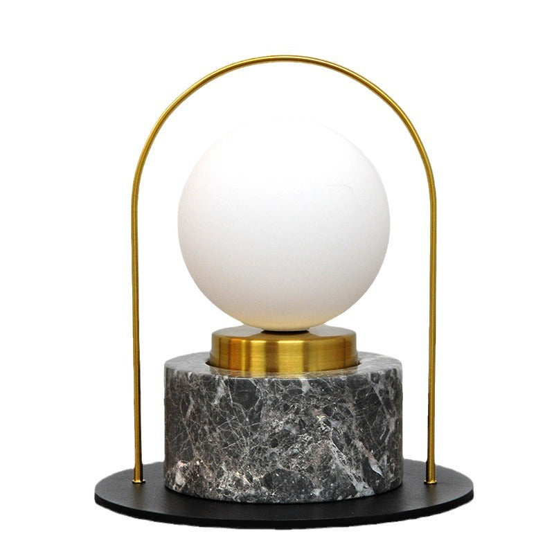 Modern Transitional Marble Glass Metal Ball Oval Handle 1-Light Table Lamp For Study