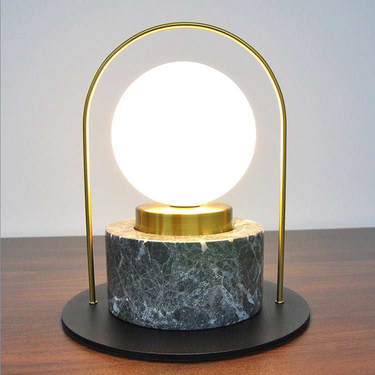 Modern Transitional Marble Glass Metal Ball Oval Handle 1-Light Table Lamp For Study