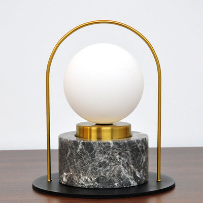 Modern Transitional Marble Glass Metal Ball Oval Handle 1-Light Table Lamp For Study