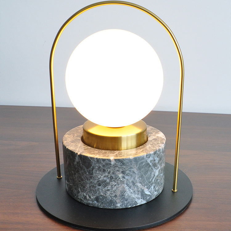 Modern Transitional Marble Glass Metal Ball Oval Handle 1-Light Table Lamp For Study