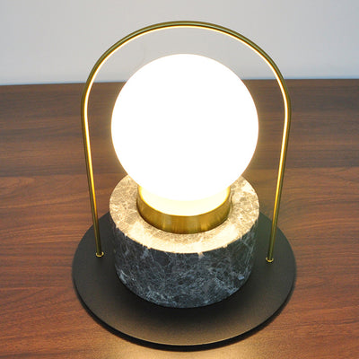 Modern Transitional Marble Glass Metal Ball Oval Handle 1-Light Table Lamp For Study