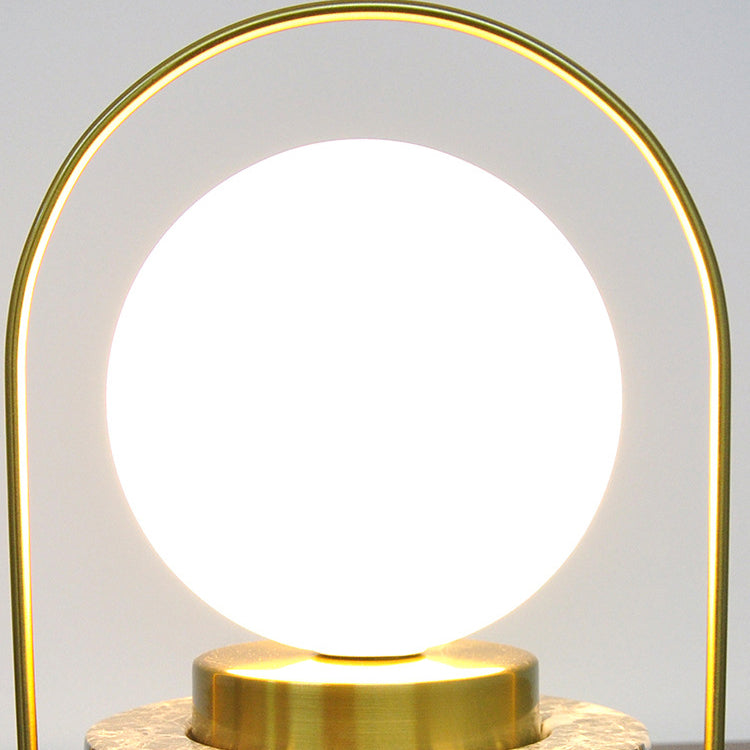 Modern Transitional Marble Glass Metal Ball Oval Handle 1-Light Table Lamp For Study