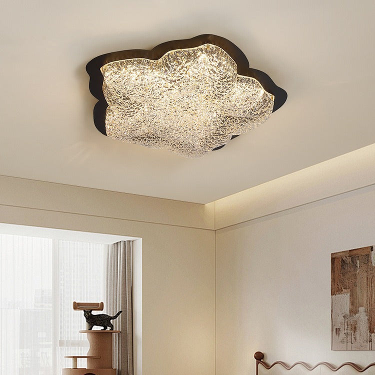 Contemporary Retro Iron Resin Flower Glacial Pattern LED Flush Mount Ceiling Light For Bedroom