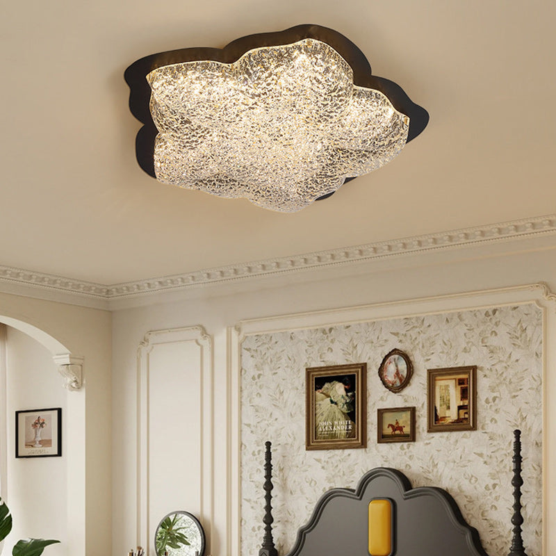 Contemporary Retro Iron Resin Flower Glacial Pattern LED Flush Mount Ceiling Light For Bedroom