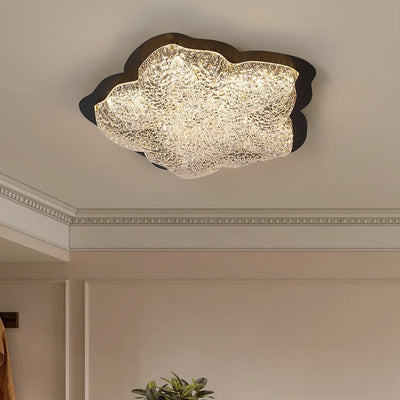 Contemporary Retro Iron Resin Flower Glacial Pattern LED Flush Mount Ceiling Light For Bedroom