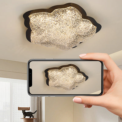 Contemporary Retro Iron Resin Flower Glacial Pattern LED Flush Mount Ceiling Light For Bedroom