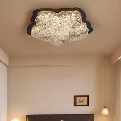 Contemporary Retro Iron Resin Flower Glacial Pattern LED Flush Mount Ceiling Light For Bedroom