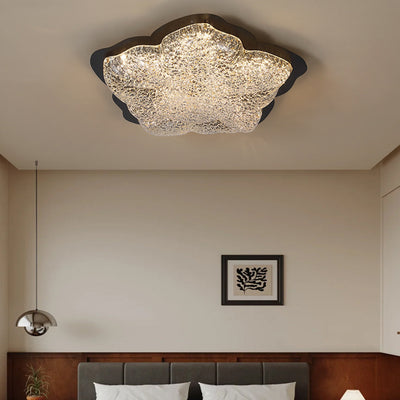 Contemporary Retro Iron Resin Flower Glacial Pattern LED Flush Mount Ceiling Light For Bedroom