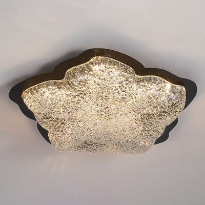 Contemporary Retro Iron Resin Flower Glacial Pattern LED Flush Mount Ceiling Light For Bedroom