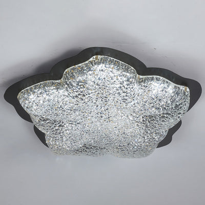 Contemporary Retro Iron Resin Flower Glacial Pattern LED Flush Mount Ceiling Light For Bedroom