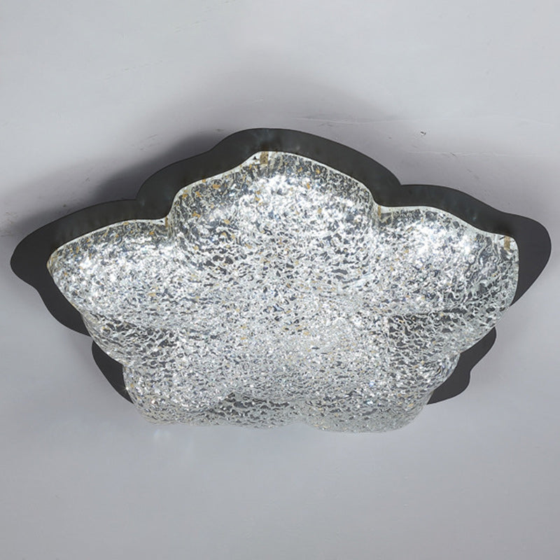 Contemporary Retro Iron Resin Flower Glacial Pattern LED Flush Mount Ceiling Light For Bedroom