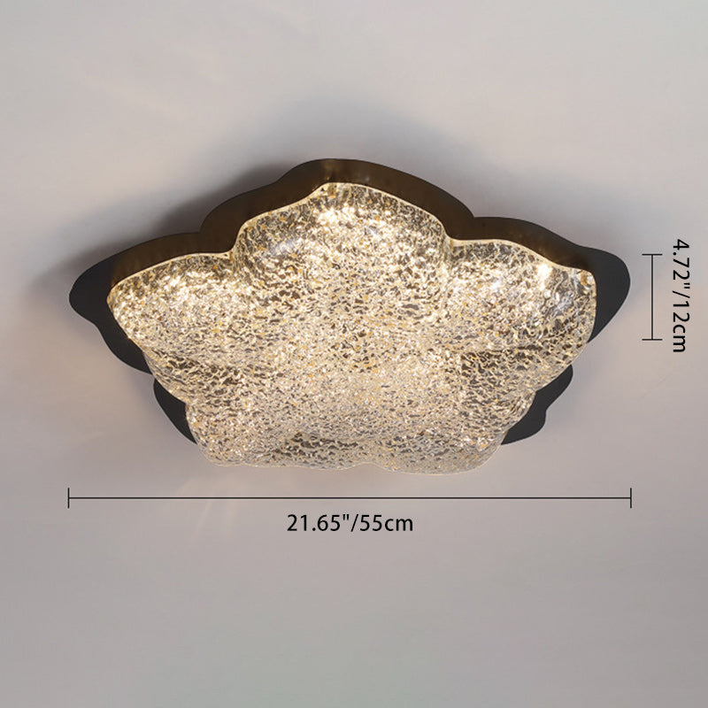 Contemporary Retro Iron Resin Flower Glacial Pattern LED Flush Mount Ceiling Light For Bedroom