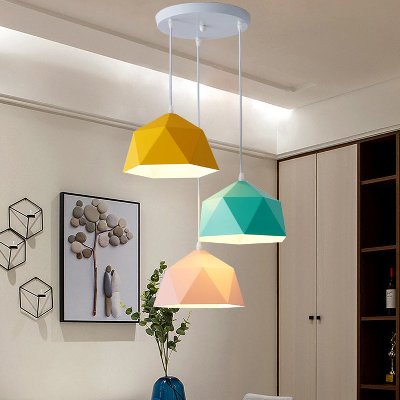 Contemporary Scandinavian Iron Geometric Polygon Rhombus 1-Light Pendant Light For Dining Room