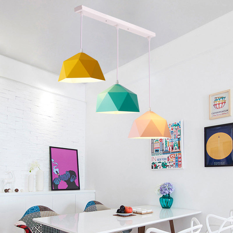 Contemporary Scandinavian Iron Geometric Polygon Rhombus 1-Light Pendant Light For Dining Room