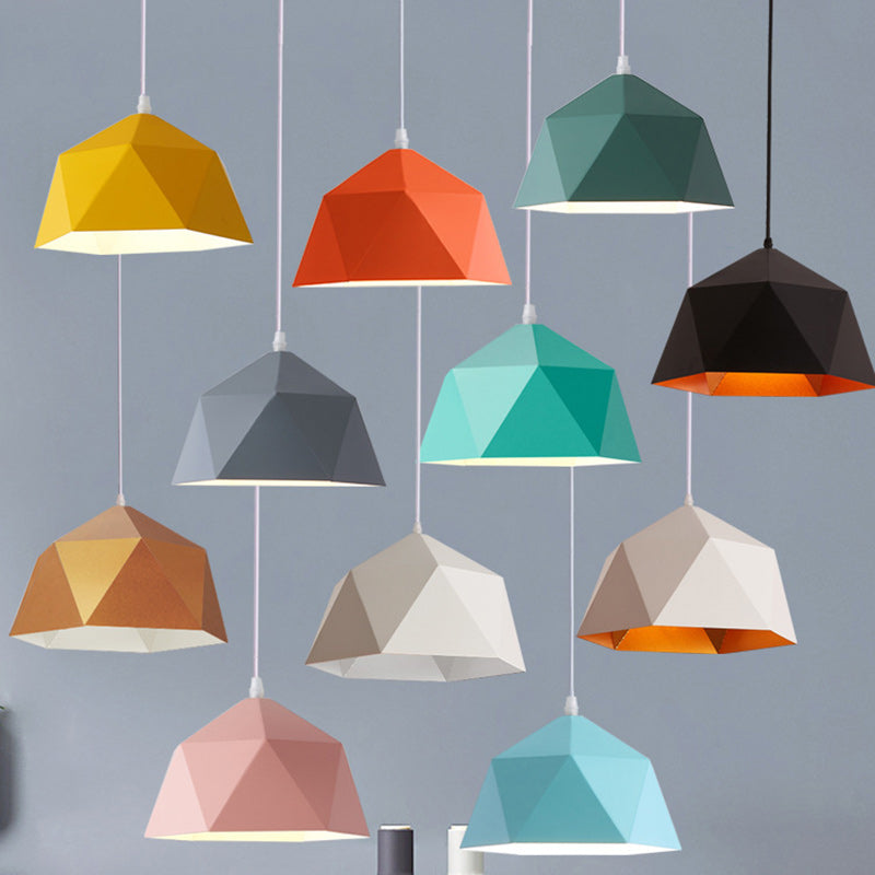 Contemporary Scandinavian Iron Geometric Polygon Rhombus 1-Light Pendant Light For Dining Room