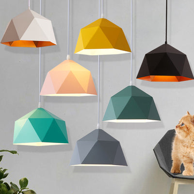 Contemporary Scandinavian Iron Geometric Polygon Rhombus 1-Light Pendant Light For Dining Room