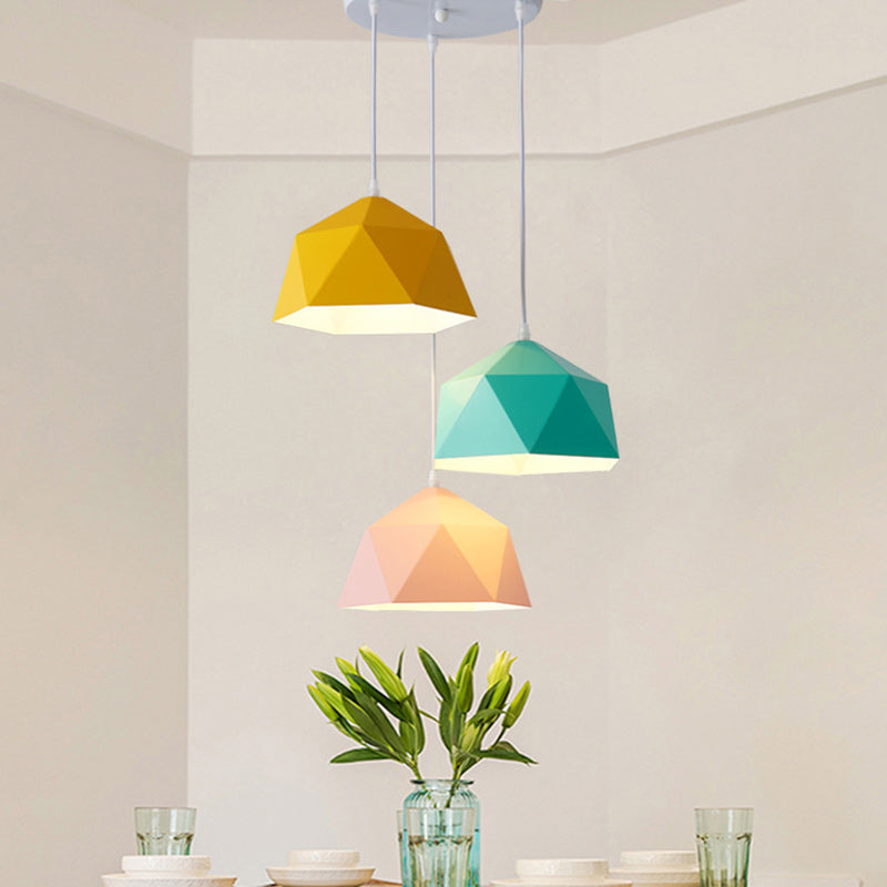 Contemporary Scandinavian Iron Geometric Polygon Rhombus 1-Light Pendant Light For Dining Room