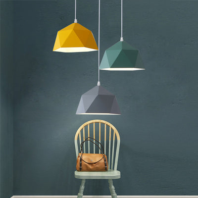 Contemporary Scandinavian Iron Geometric Polygon Rhombus 1-Light Pendant Light For Dining Room