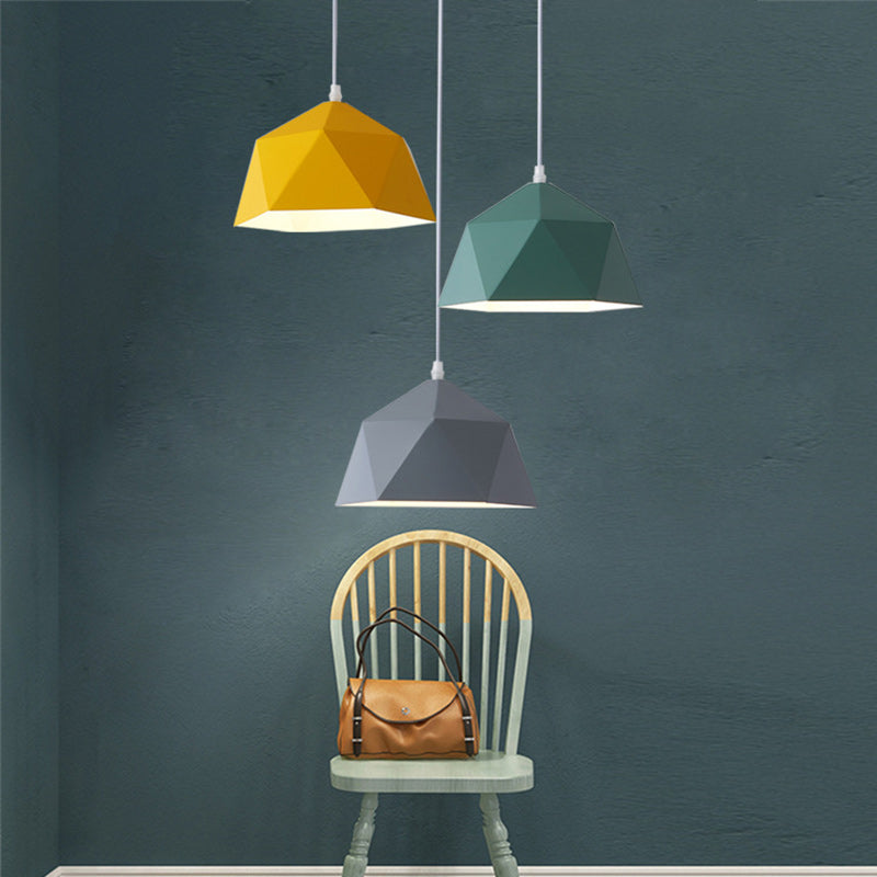 Contemporary Scandinavian Iron Geometric Polygon Rhombus 1-Light Pendant Light For Dining Room