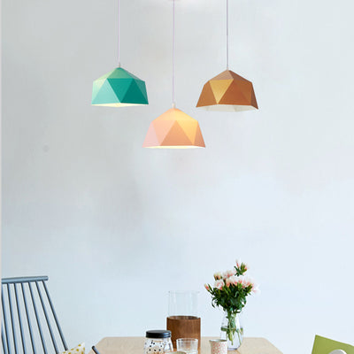 Contemporary Scandinavian Iron Geometric Polygon Rhombus 1-Light Pendant Light For Dining Room