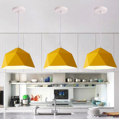 Contemporary Scandinavian Iron Geometric Polygon Rhombus 1-Light Pendant Light For Dining Room