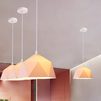 Contemporary Scandinavian Iron Geometric Polygon Rhombus 1-Light Pendant Light For Dining Room