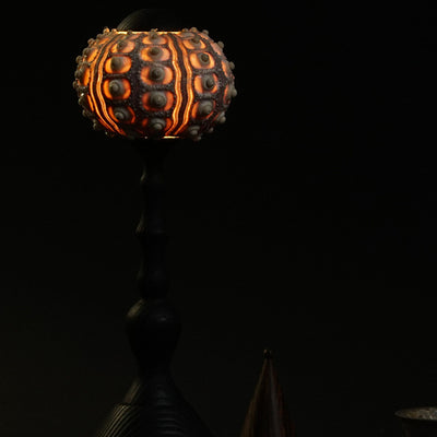 Modern Art Deco Rechargeable Wood Natural Sea Urchin Column Ball LED Table Lamp For Living Room