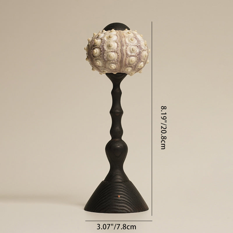 Modern Art Deco Rechargeable Wood Natural Sea Urchin Column Ball LED Table Lamp For Living Room