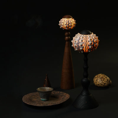 Modern Art Deco Rechargeable Wood Natural Sea Urchin Column Ball LED Table Lamp For Living Room