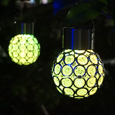 Contemporary Creative Solar Waterproof Hollowed Ball ABS Plastic Hanging LED Outdoor Light Landscape Lighting For Garden