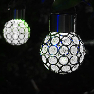 Contemporary Creative Solar Waterproof Hollowed Ball ABS Plastic Hanging LED Outdoor Light Landscape Lighting For Garden