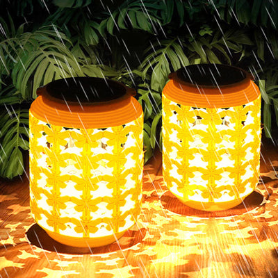 Traditional Chinese Solar Waterproof ABS Hemp Rope Cylinder Hollowed Lantern LED Outdoor Light Landscape Lighting For Garden