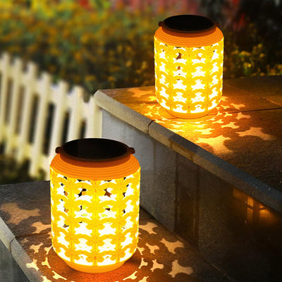 Traditional Chinese Solar Waterproof ABS Hemp Rope Cylinder Hollowed Lantern LED Outdoor Light Landscape Lighting For Garden