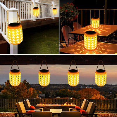 Traditional Chinese Solar Waterproof ABS Hemp Rope Cylinder Hollowed Lantern LED Outdoor Light Landscape Lighting For Garden