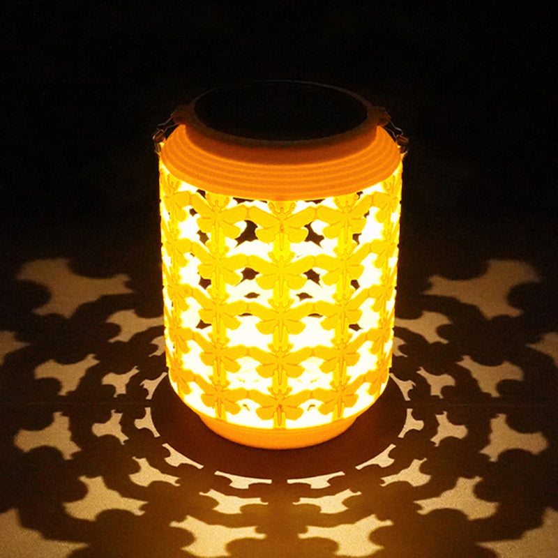 Traditional Chinese Solar Waterproof ABS Hemp Rope Cylinder Hollowed Lantern LED Outdoor Light Landscape Lighting For Garden