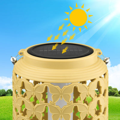 Traditional Chinese Solar Waterproof ABS Hemp Rope Cylinder Hollowed Lantern LED Outdoor Light Landscape Lighting For Garden